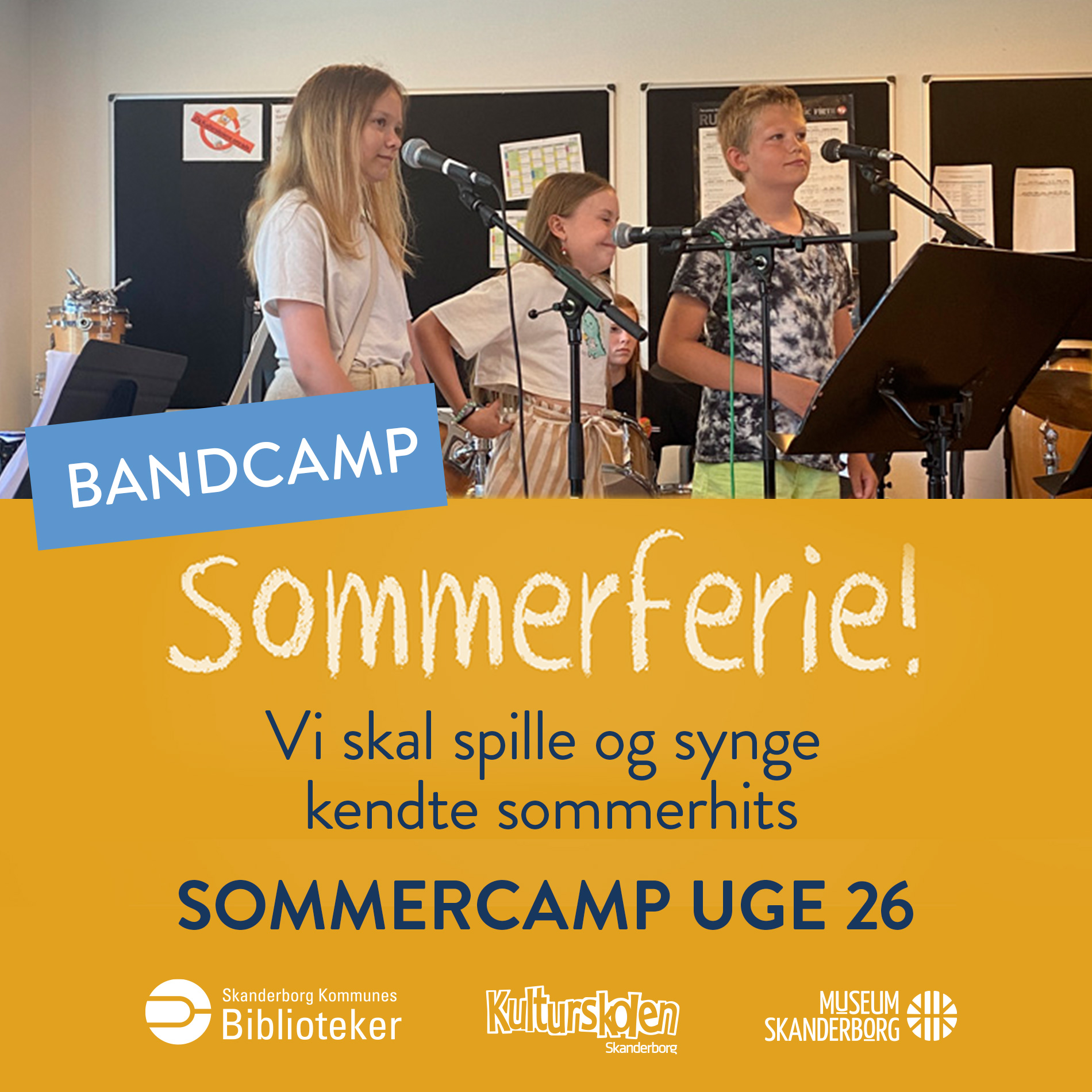 BANDCAMP - UGE 26
Er du 10-15 år, og drømmer du om at optræde på den store scene, så er BandCamp lige noget for dig. Vi skal spille og synge kendte sommerhits og arbejde med at skabe den fedeste lyd og det vildeste groove.
Læs mere på vores hjemmeside: https://kulturskolenskanderborg.dk/bandcamp/
#kulturskolenskanderborg #bandcamp #sommercamp #sommerferieaktiviteter #sommerferieaktiviteter2023 #uge26 #skanderborgbibliotek #museumskanderborg